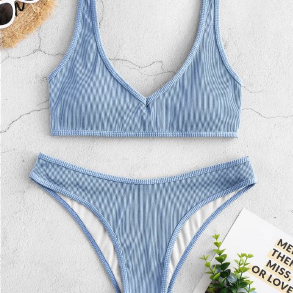 Ribbed Light Blue Zaful Bikini Set